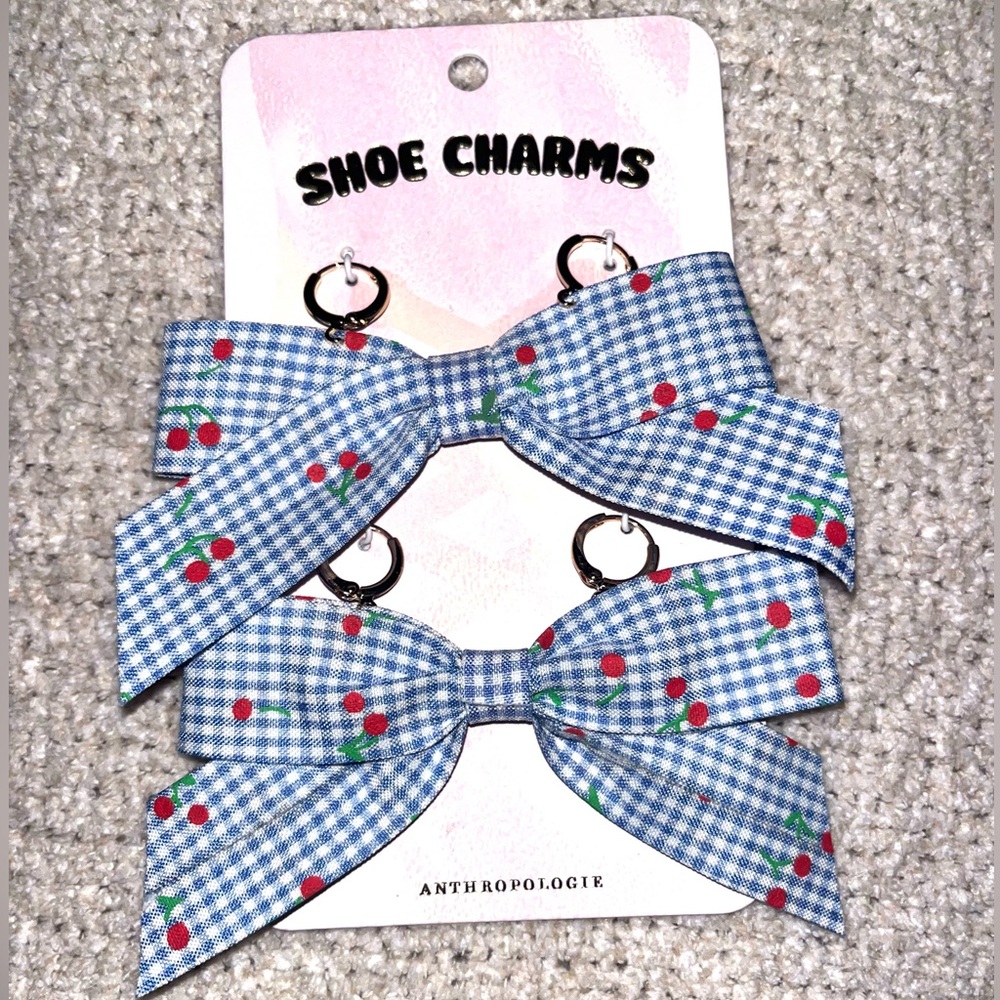 Anthropologie Cherry Print, Blue Gingham Shoe Charm Bows - sold out